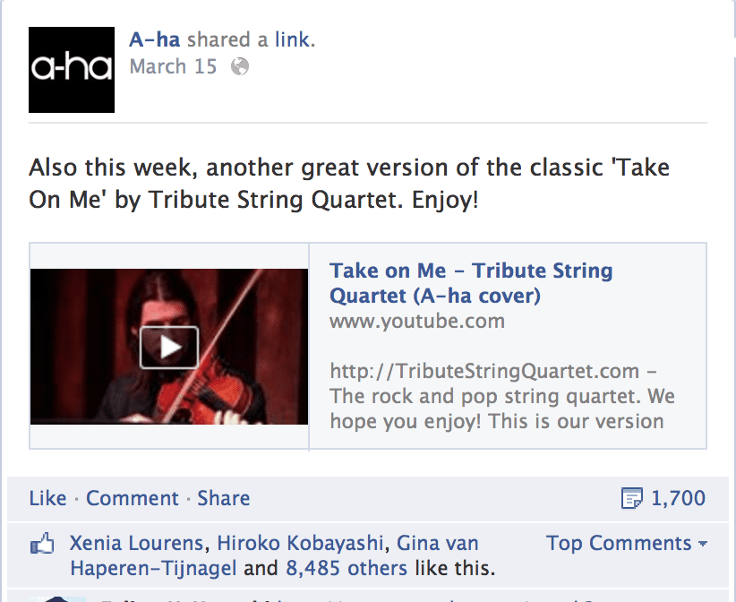 String quartet version of Take On Me by A-ha