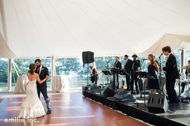 bride and groom first dance with The Engagements nyc wedding band
