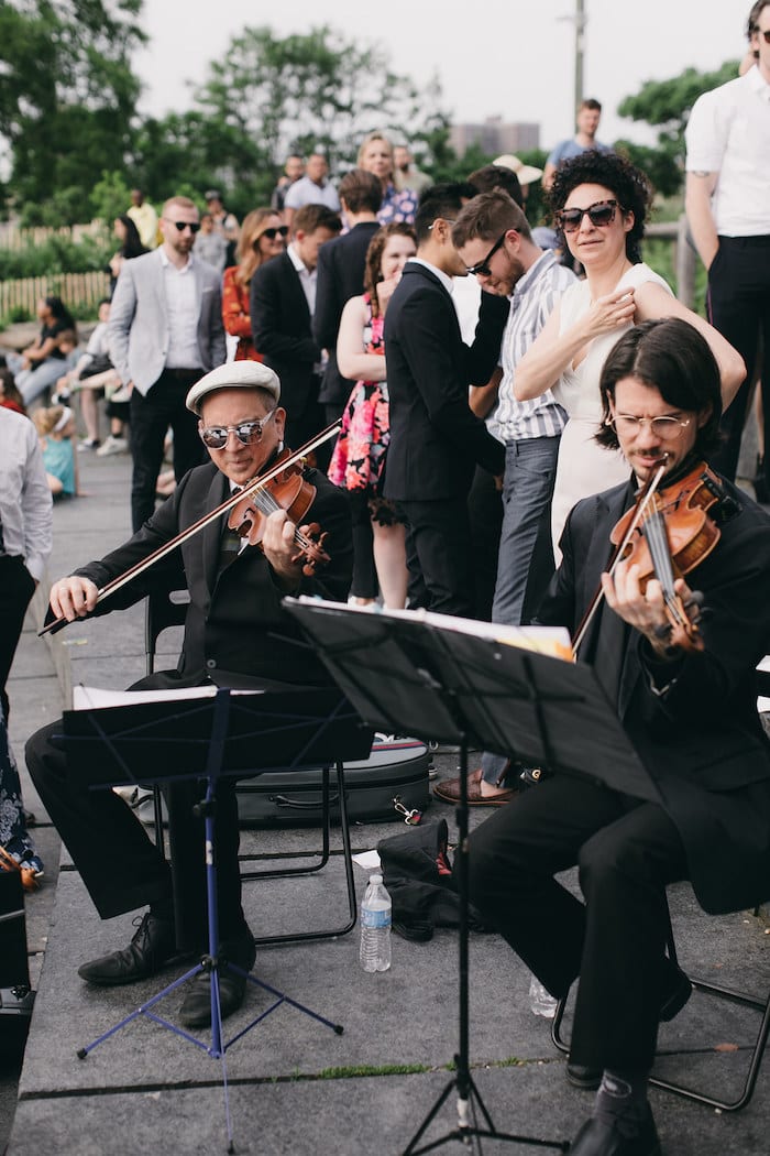 outdoor summer brooklyn NY wedding tribute string quartet