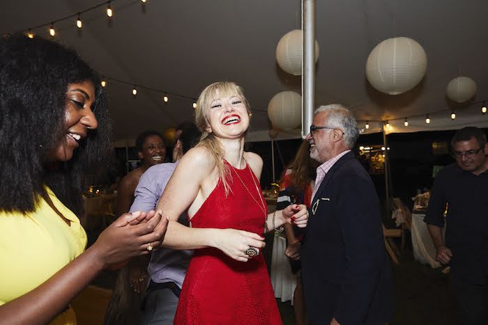 guests dancing laughing at engagements wedding new york