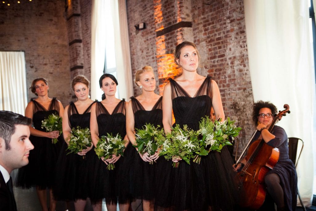 maid of honor and wedding party with string quartet