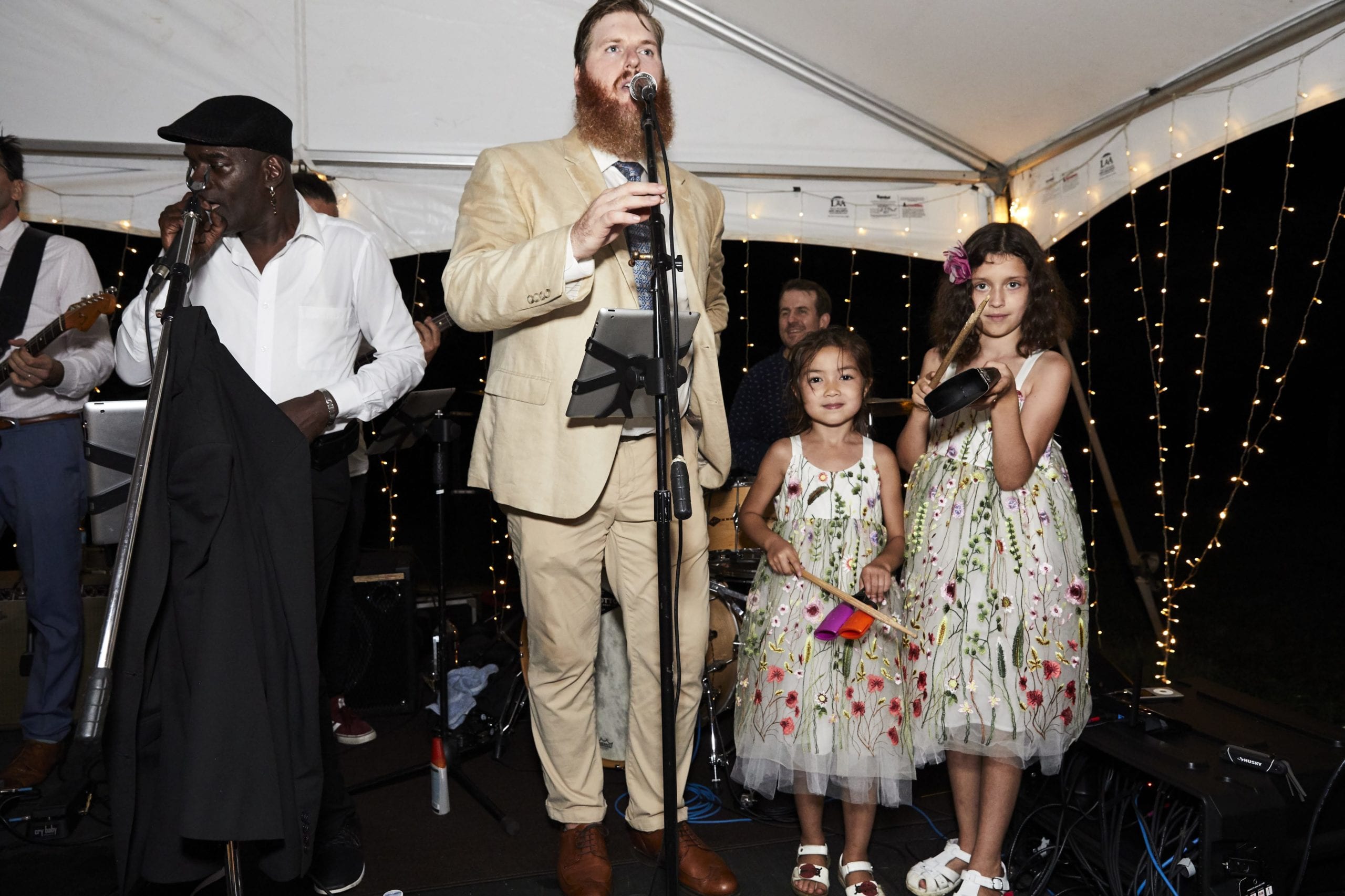 Wedding band with flower girls on percussion